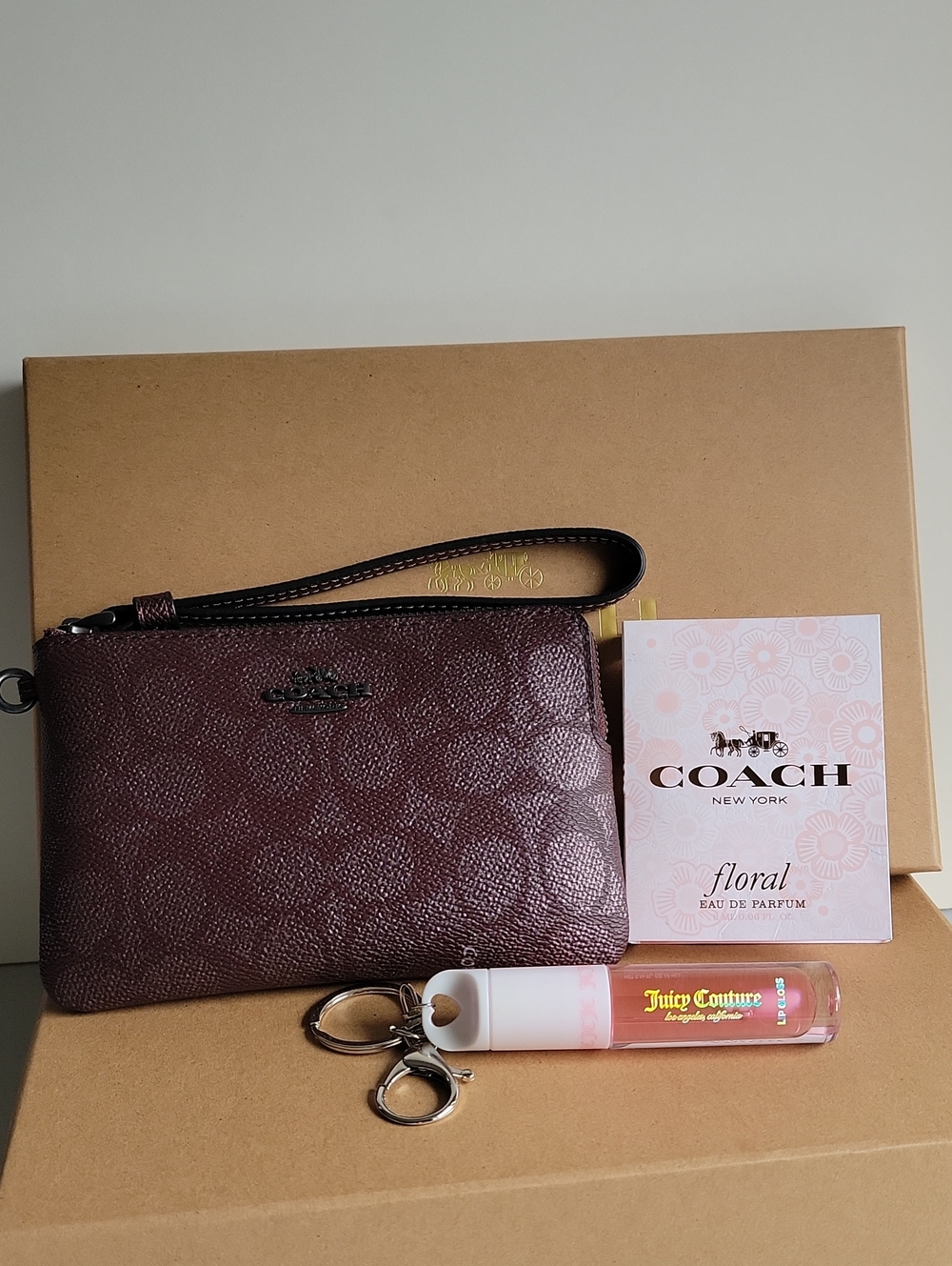 Coach Pebbled Leather Wristlet in Burgundy